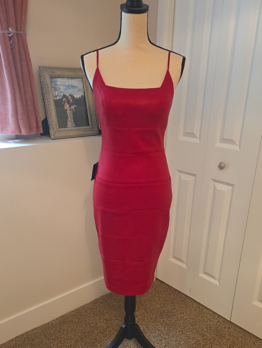 Red Spaghetti-Strap Bodycon Dress